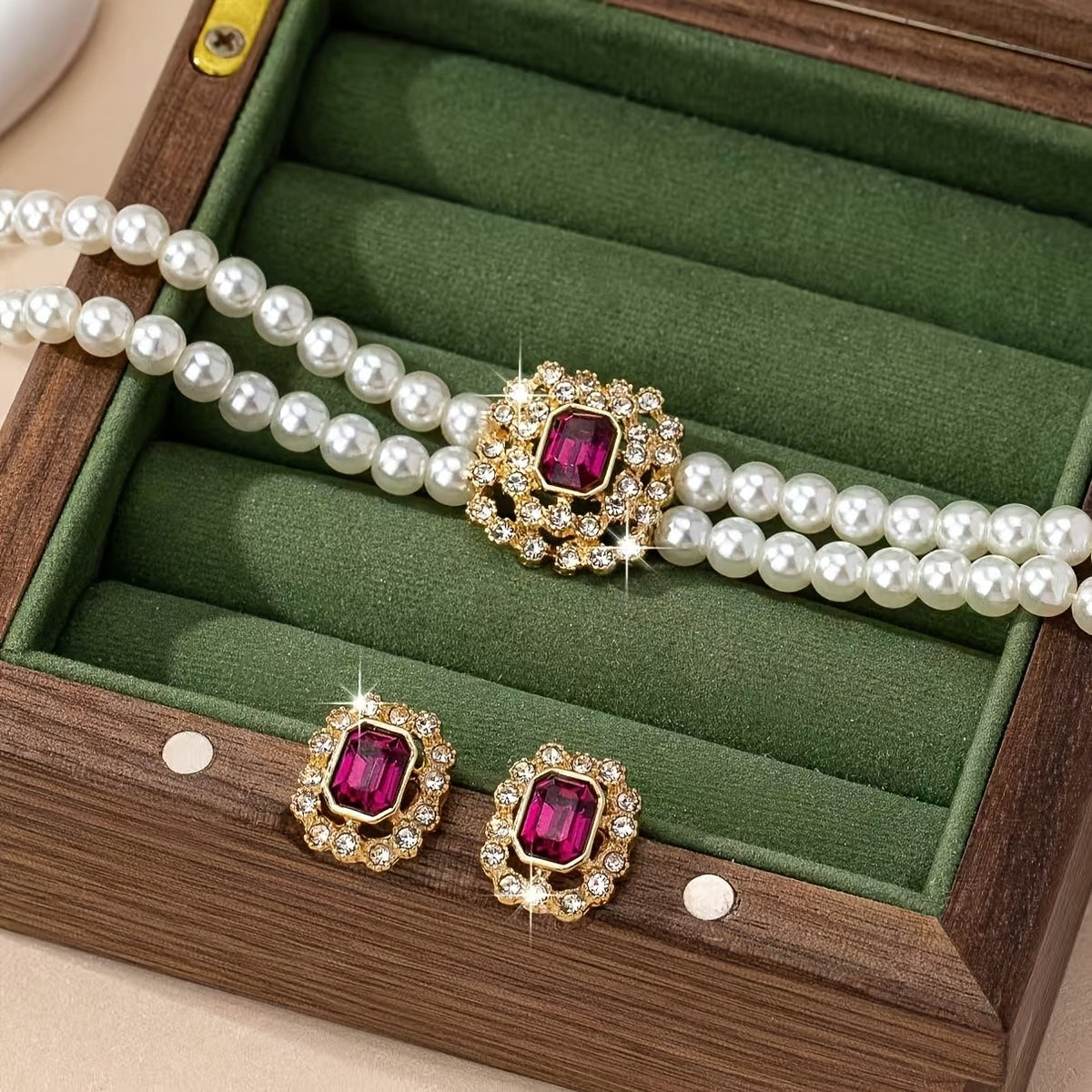 Square Stone Pearl Jewelry Set