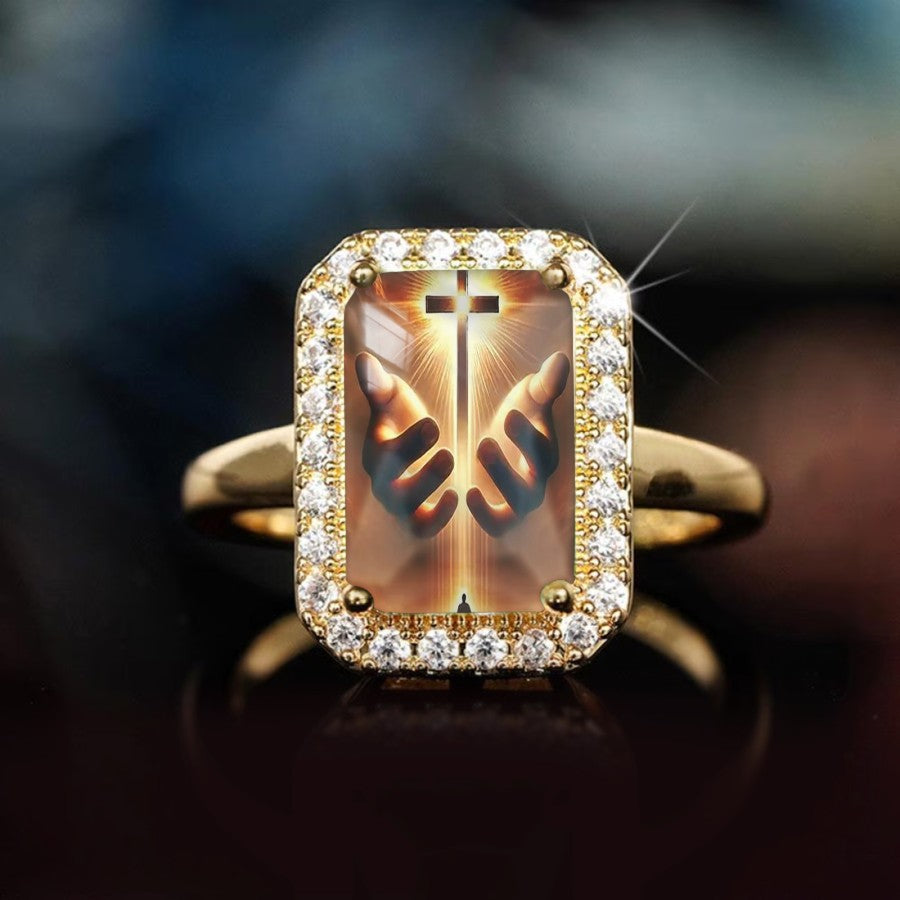 Hands & Cross Rectangular Ring
