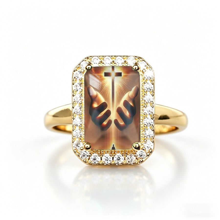 Hands & Cross Rectangular Ring