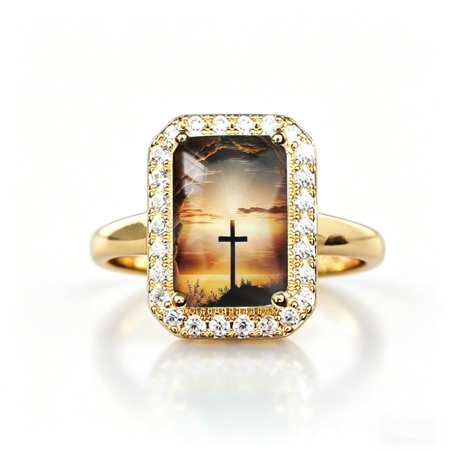 Cross Sunset Rectangular Ring