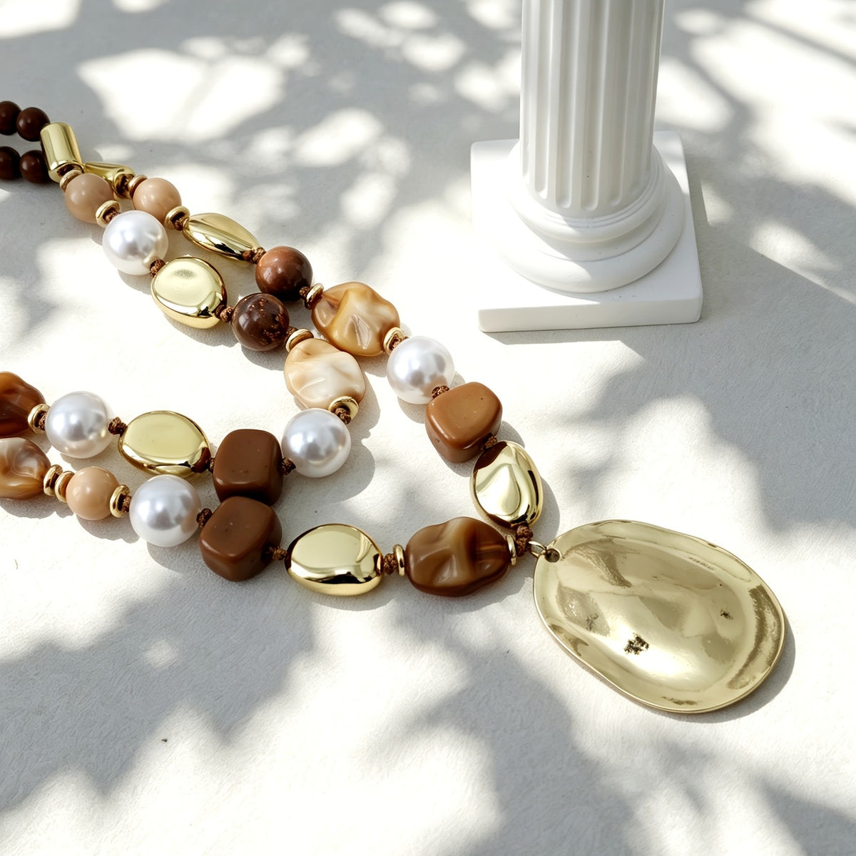 Amber Pearl Oval Pendant Necklace