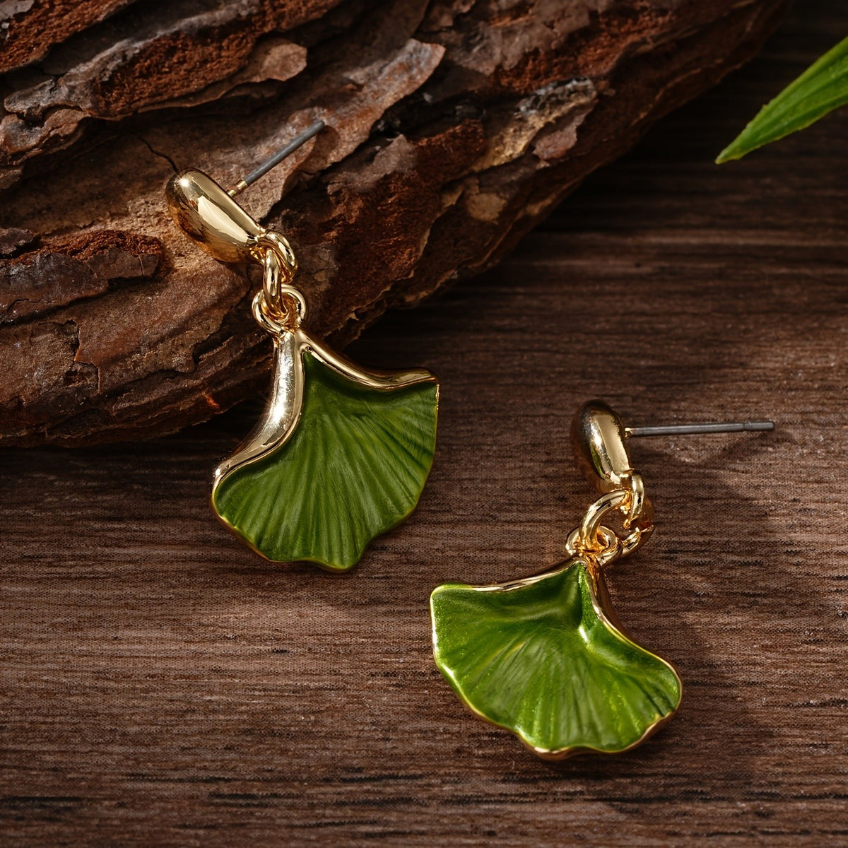 Enamel Ginkgo Leaf Drop Earrings