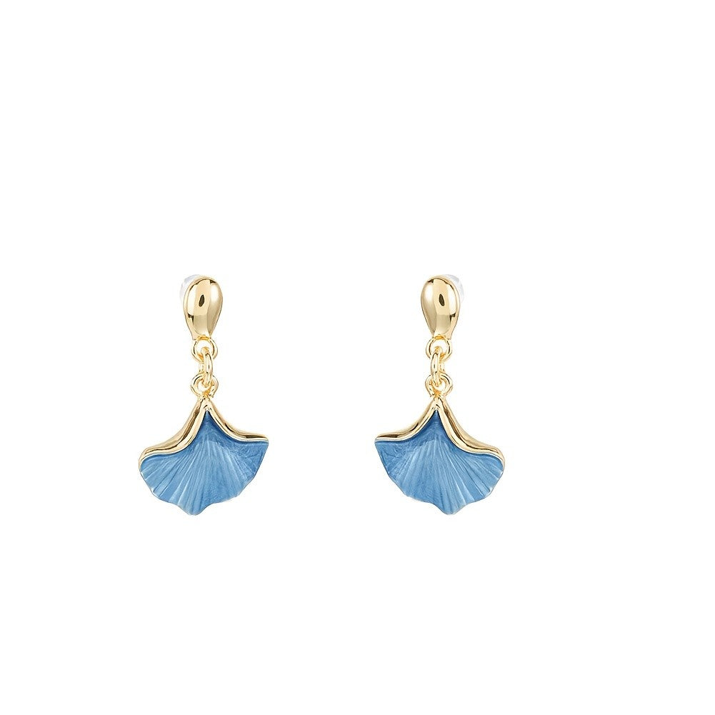 Enamel Ginkgo Leaf Drop Earrings