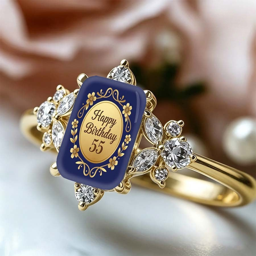 Happy Birthday 55 Blue Glass Ring