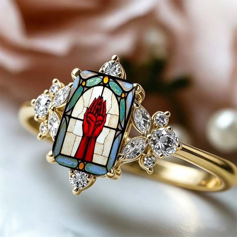 Stained Glass Prayer Hands Ring