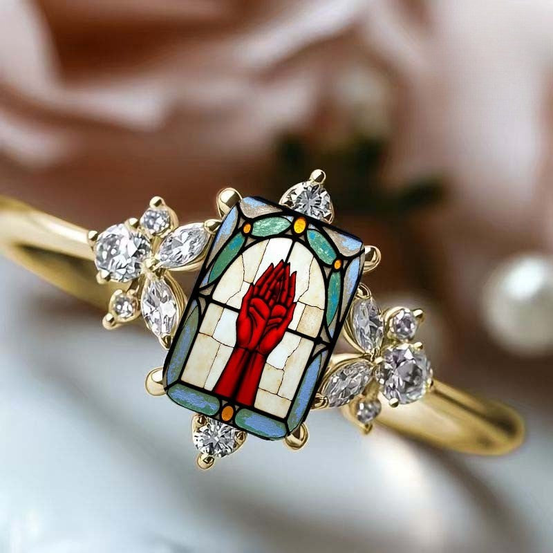 Stained Glass Prayer Hands Ring