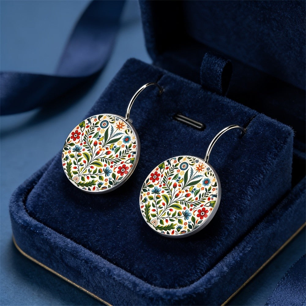 Folk Art Floral Round Earrings