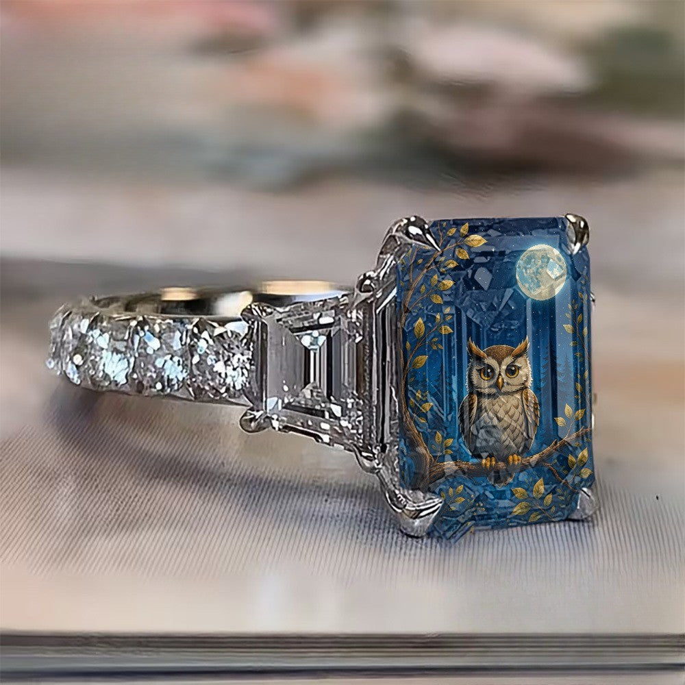 Owl & Moon Rectangular Ring