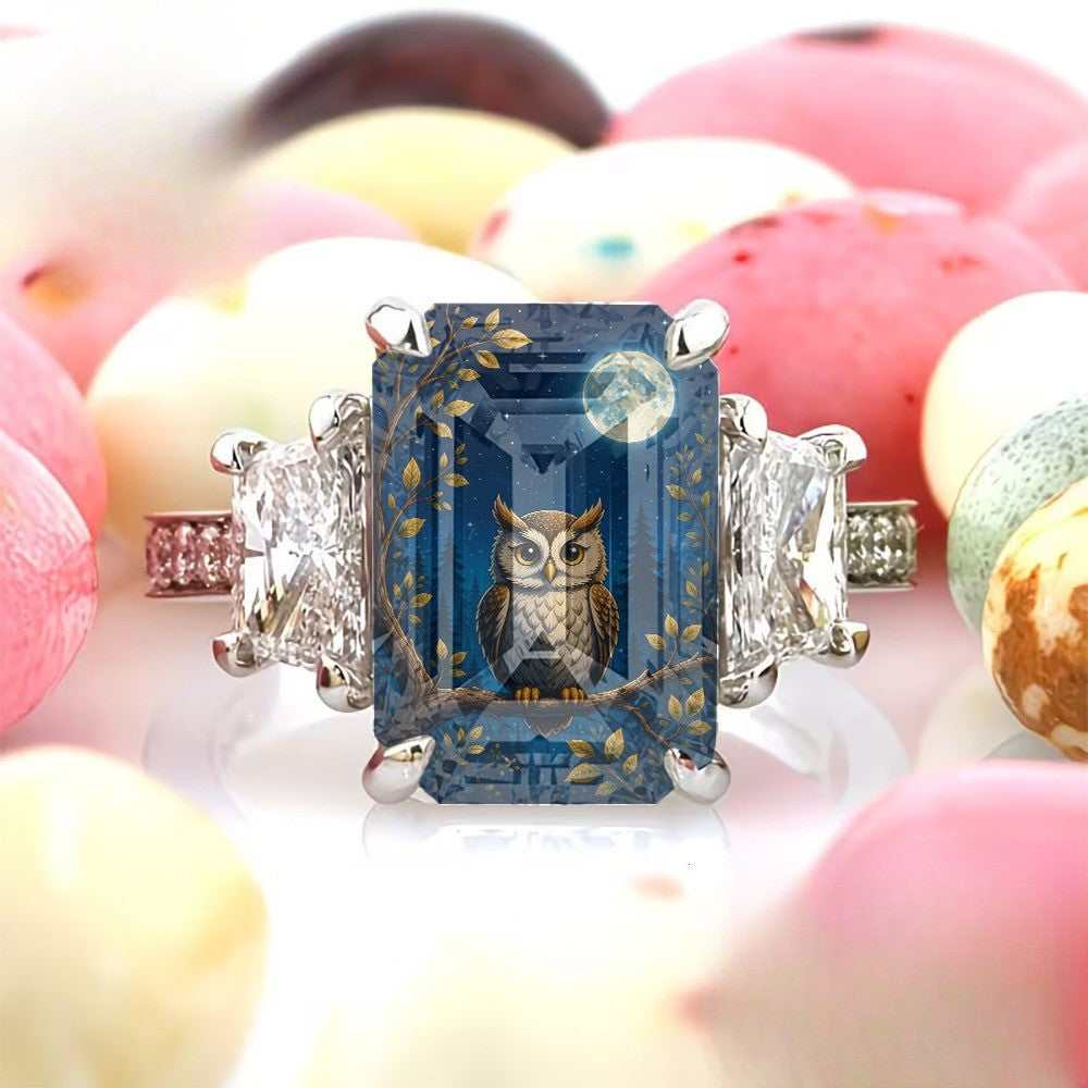 Owl & Moon Rectangular Ring