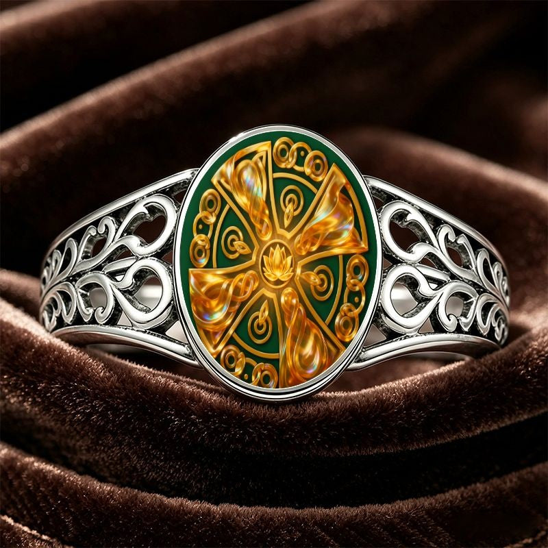 Green & Gold Mandala Ring