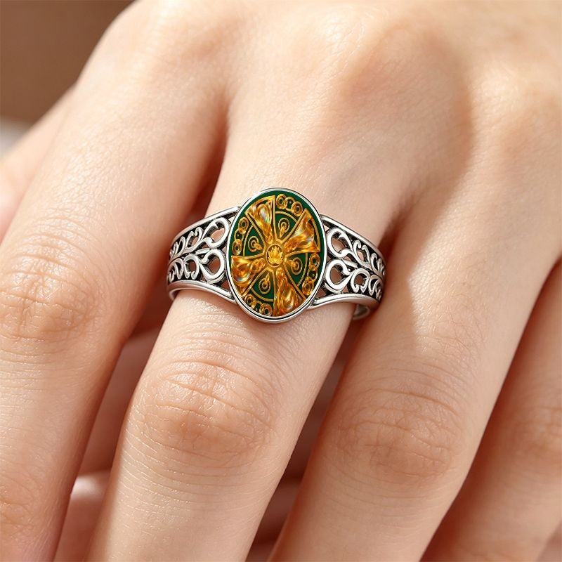 Green & Gold Mandala Ring