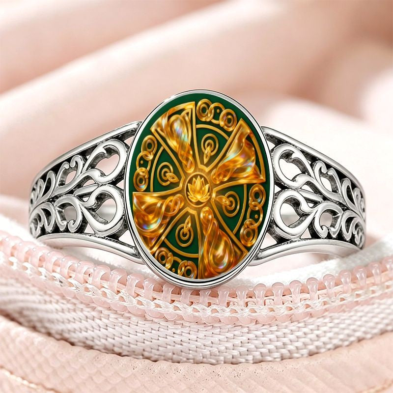 Green & Gold Mandala Ring