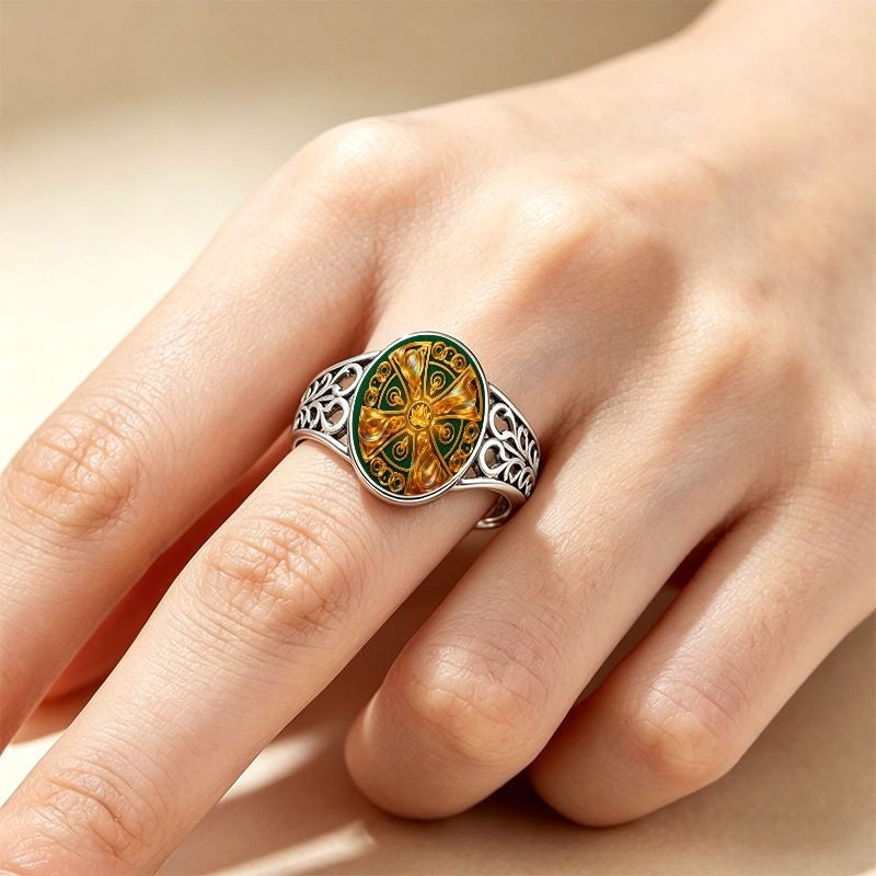 Green & Gold Mandala Ring