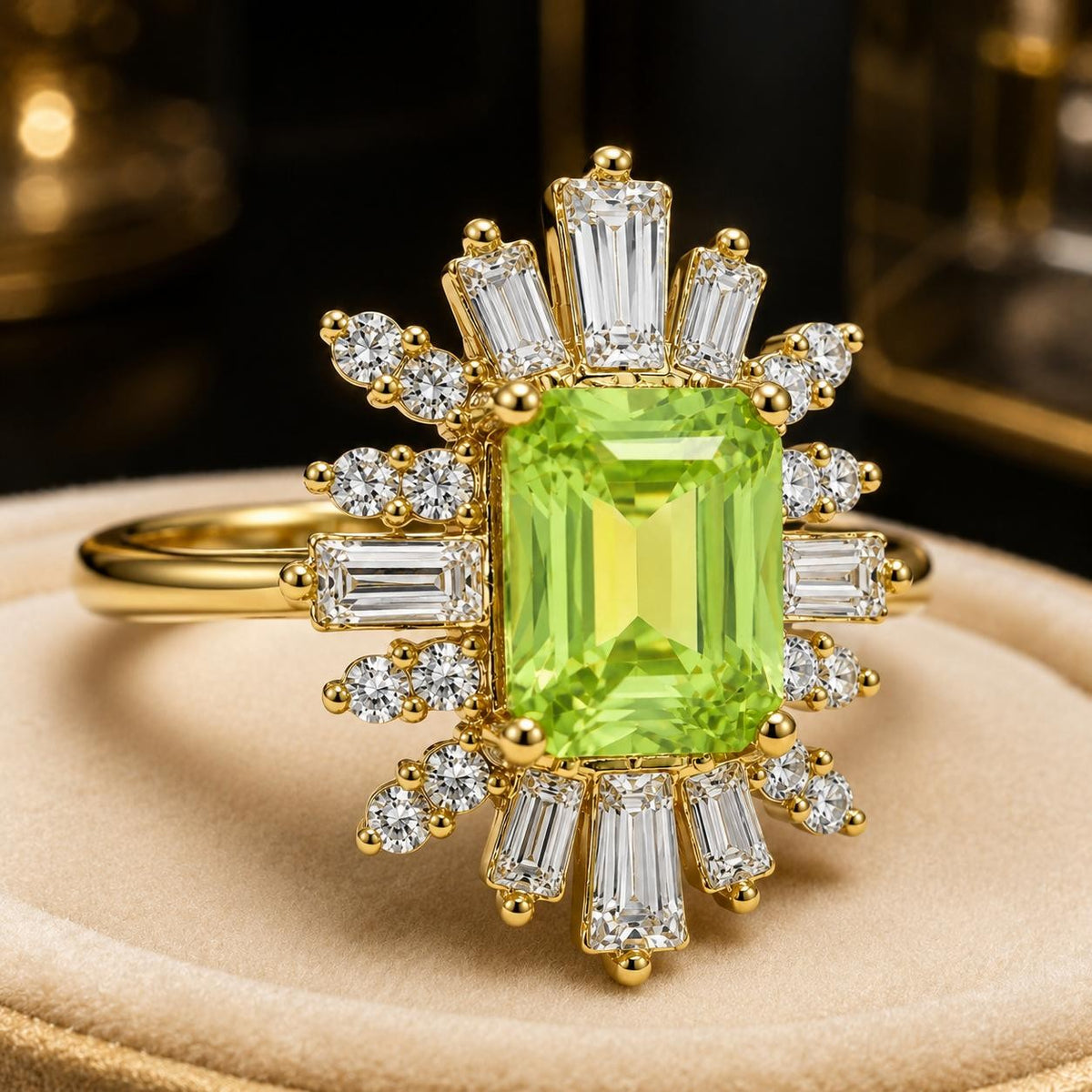 Green Emerald Cut Statement Ring