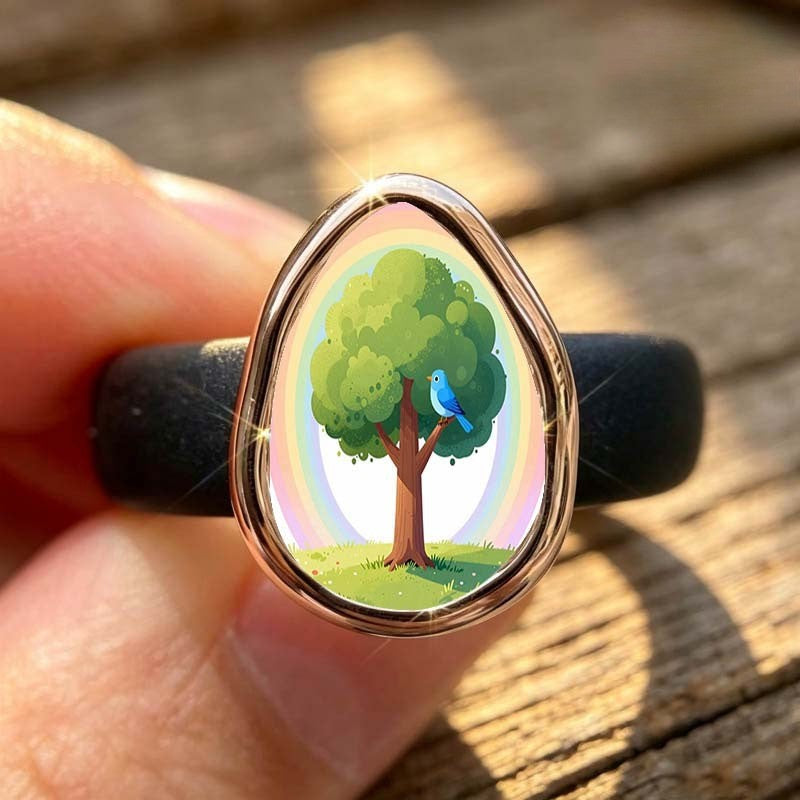 Tree & Bird Teardrop Ring