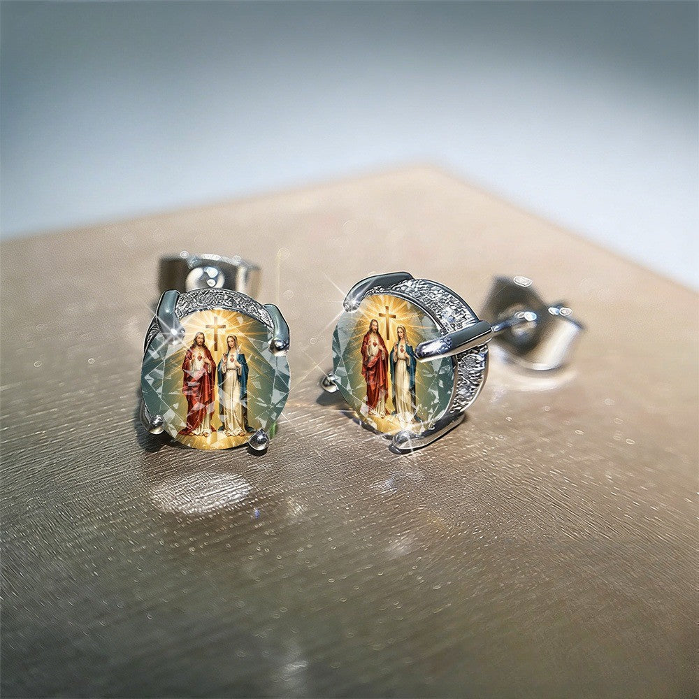 Sacred Figures Glass Stud Earrings
