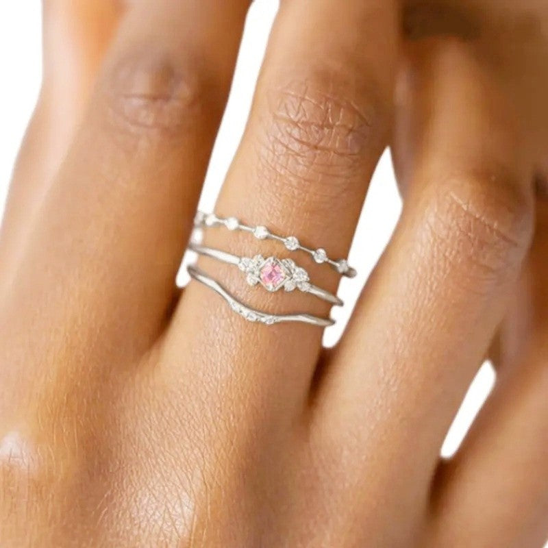 Pink Square Stackable Ring Set