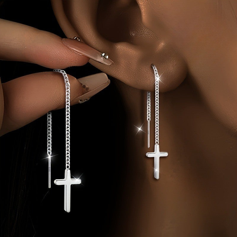 Cross Chain Drop Earrings