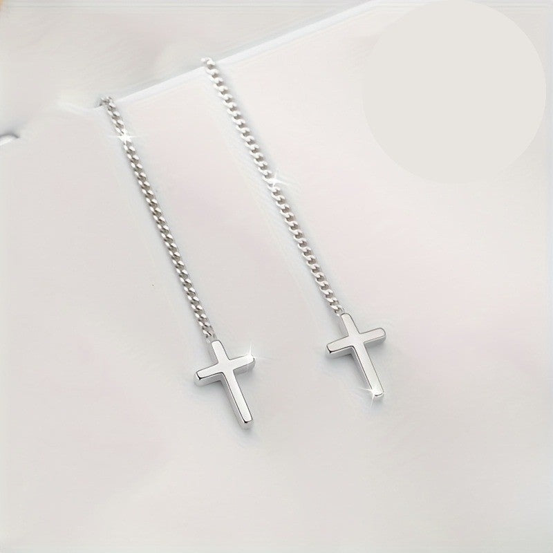 Cross Chain Drop Earrings