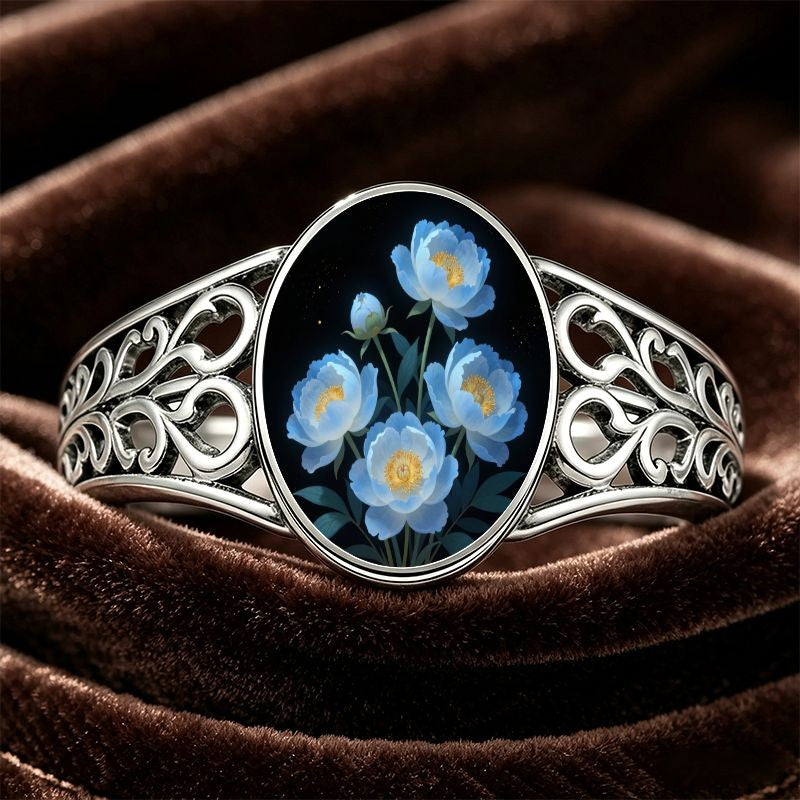 Blue Peony Oval Ring