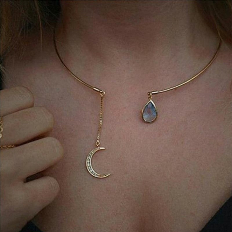 Crescent Moon & Teardrop Necklace