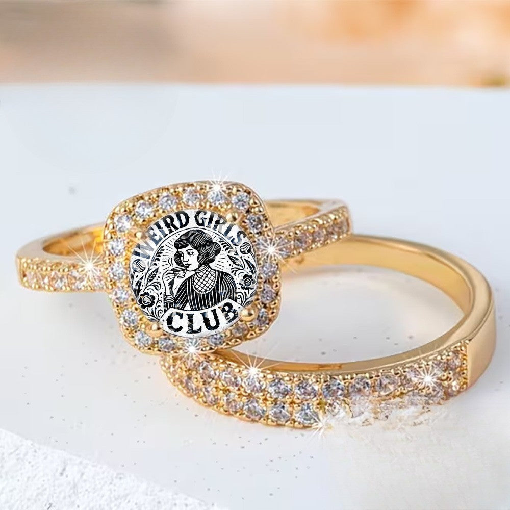Vintage Girl Club Square Ring Set