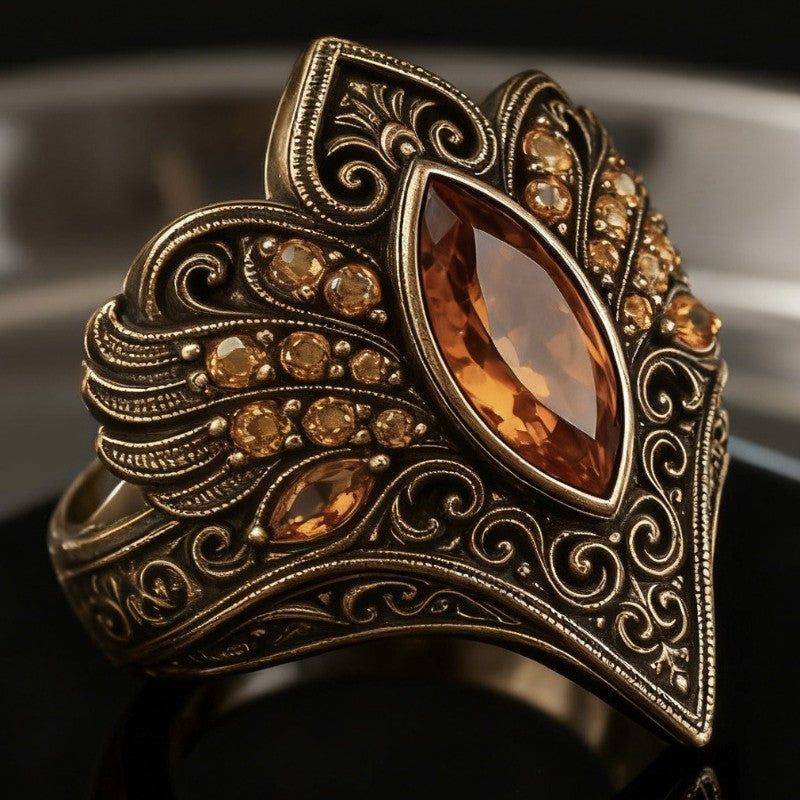 Amber Scrollwork Statement Ring