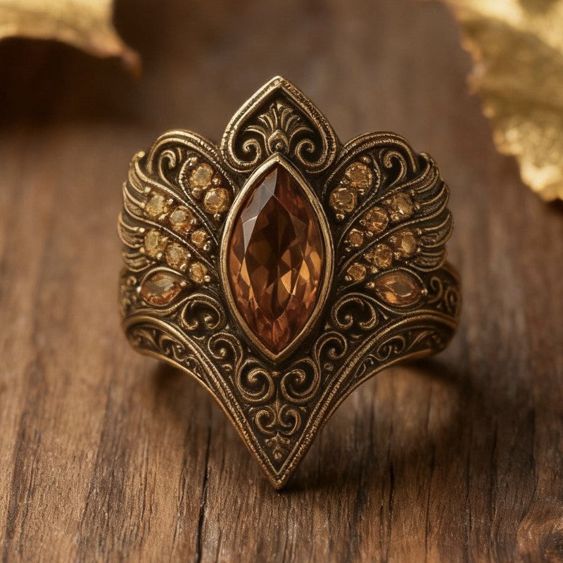 Amber Scrollwork Statement Ring
