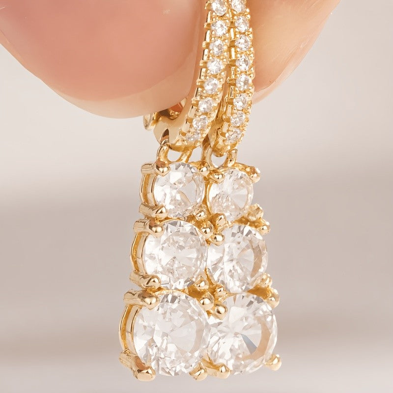 Triple Stone Crystal Hoop Earrings