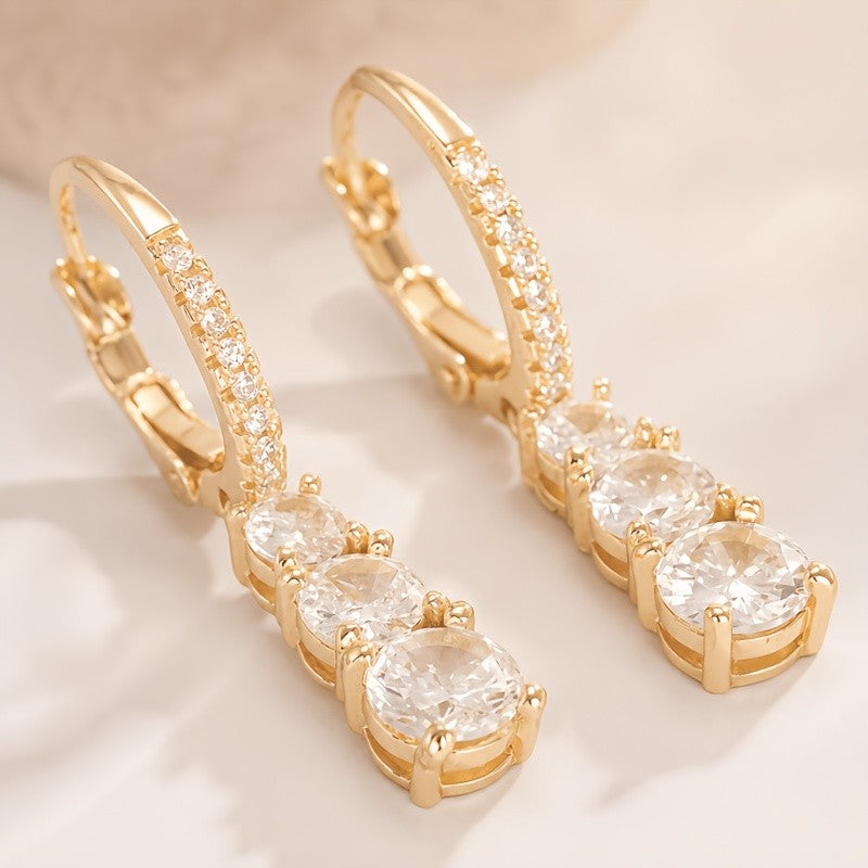 Triple Stone Crystal Hoop Earrings
