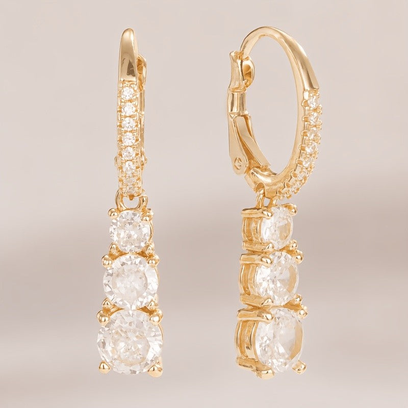 Triple Stone Crystal Hoop Earrings