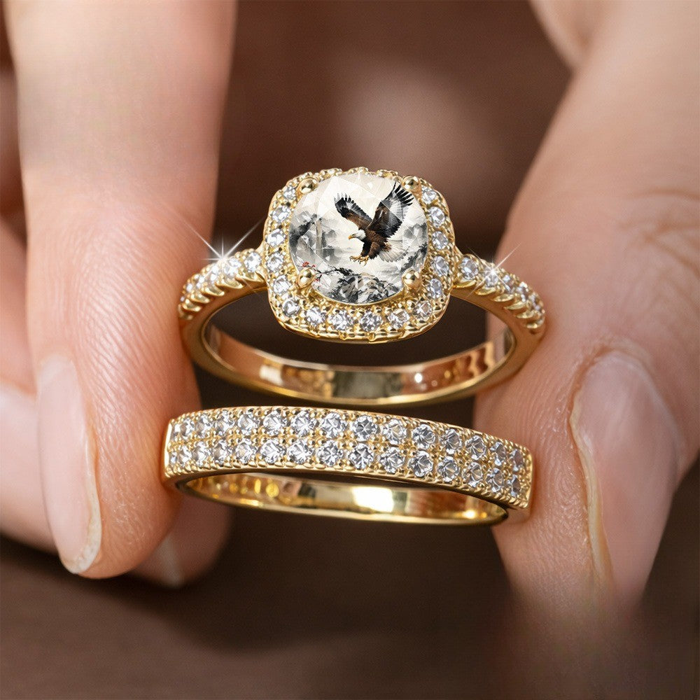 Eagle Square Crystal Ring Set
