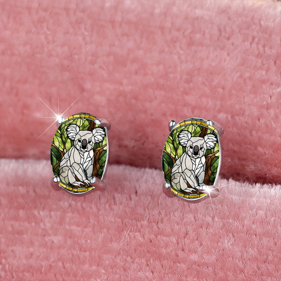 Stained Glass Koala Oval Earrings