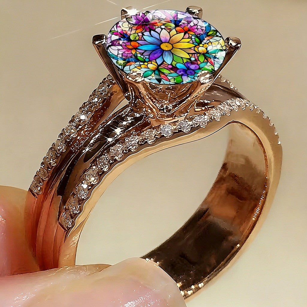 Colorful Stained Glass Floral Ring