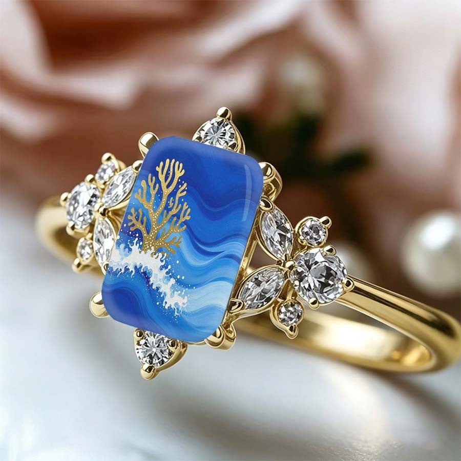 Blue Wave Coral Ring
