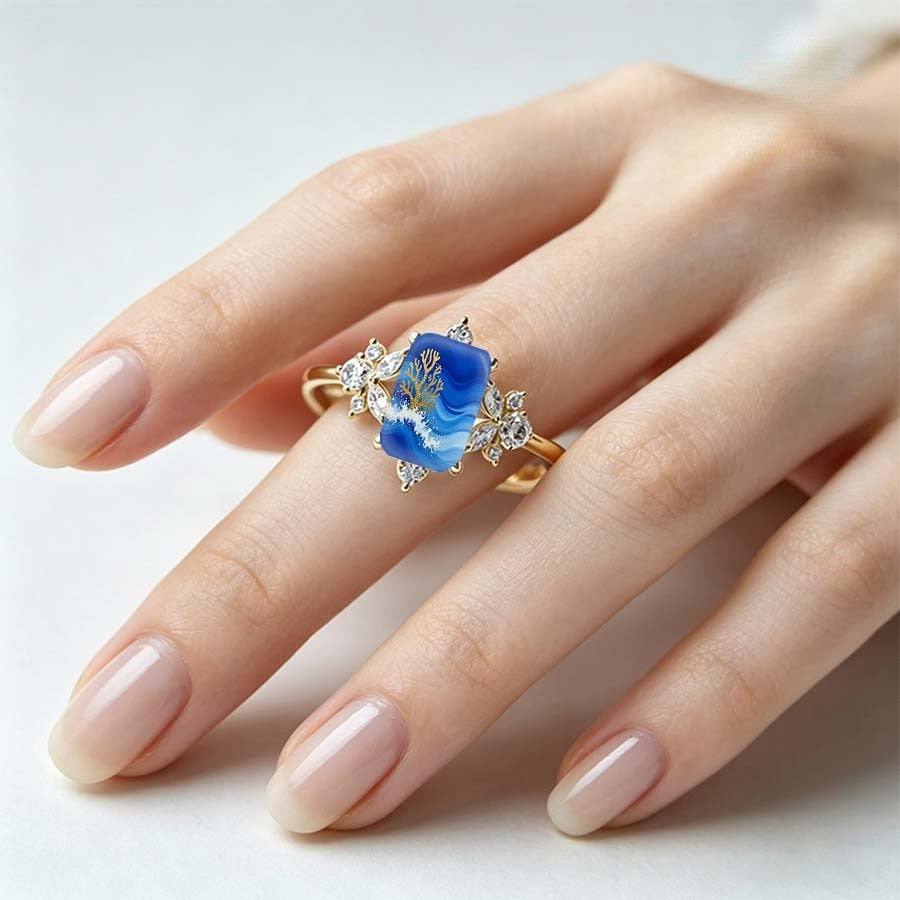 Blue Wave Coral Ring