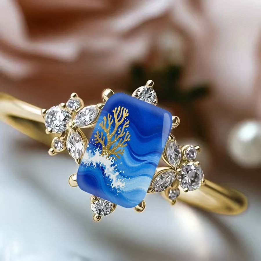Blue Wave Coral Ring