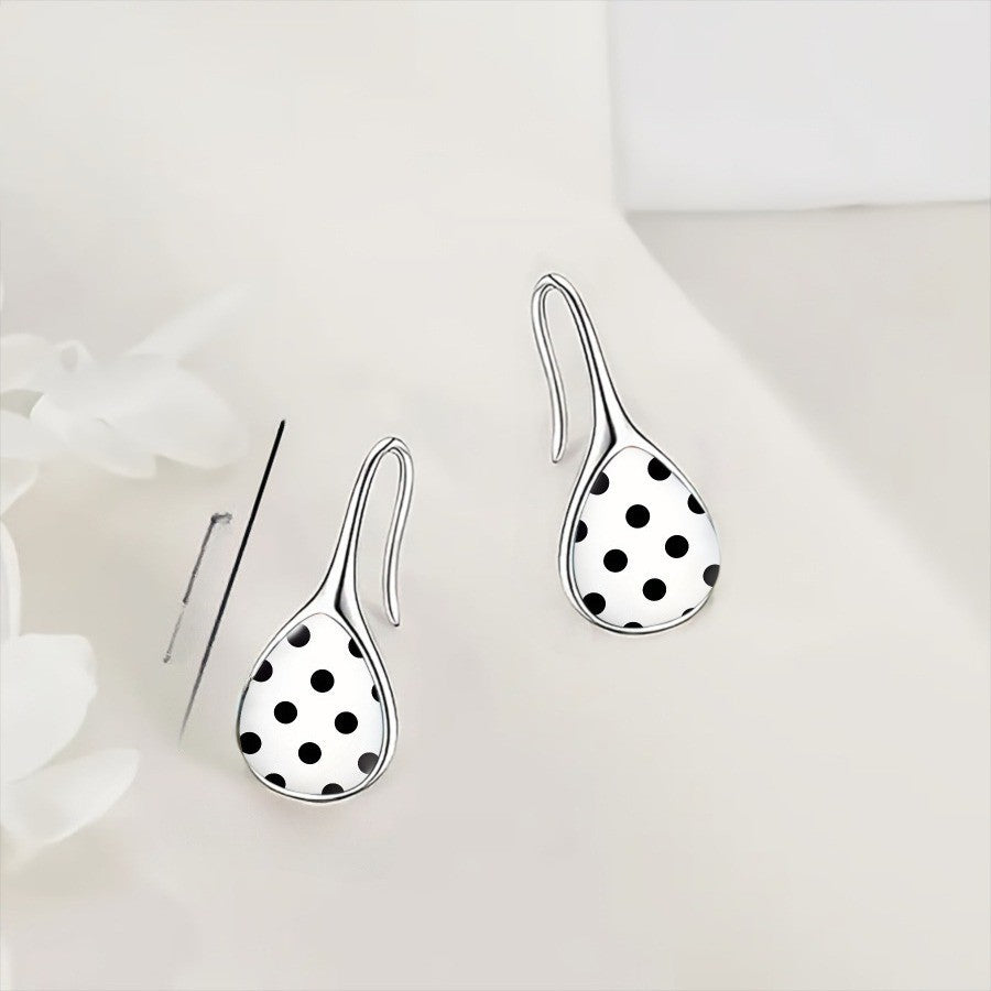 Black Polka Dot Teardrop Earrings