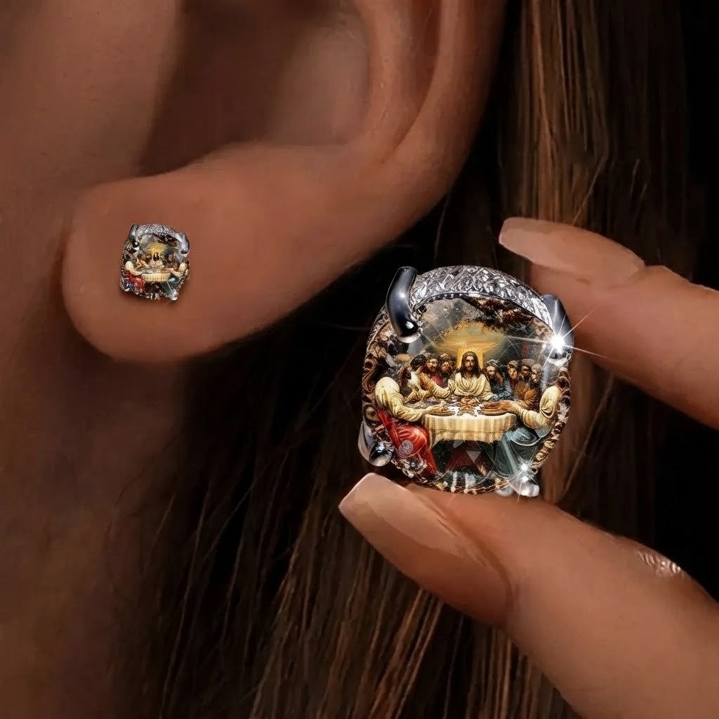 Last Supper Glass Stud Earrings