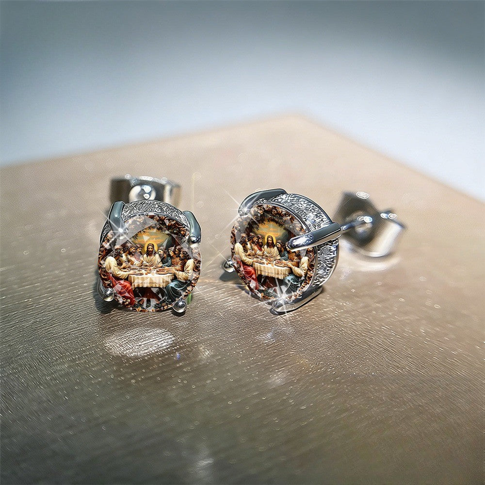 Last Supper Glass Stud Earrings