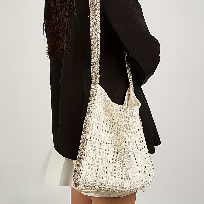 Embroidered Strap Crochet Bag