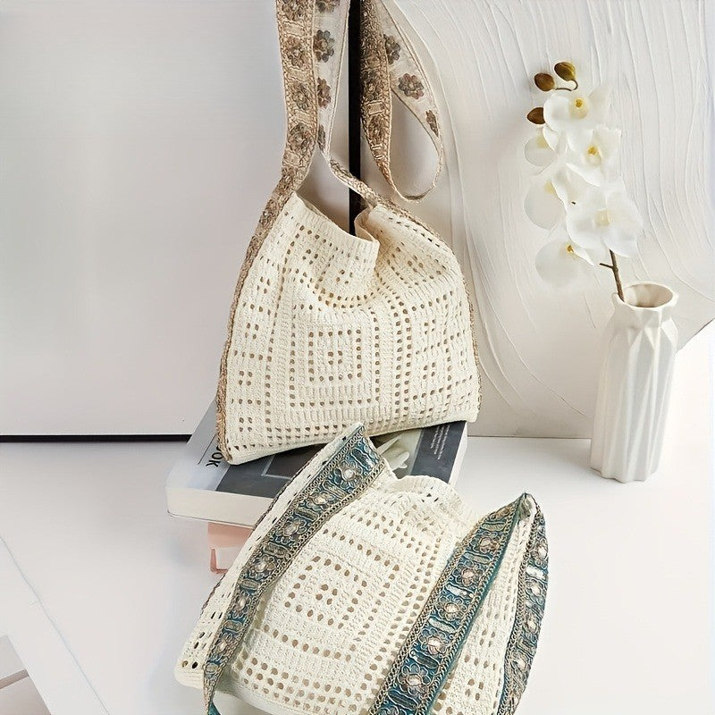 Embroidered Strap Crochet Bag