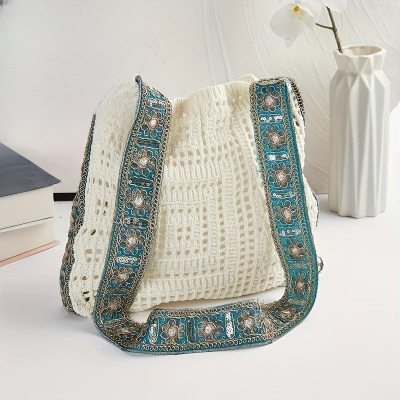 Embroidered Strap Crochet Bag