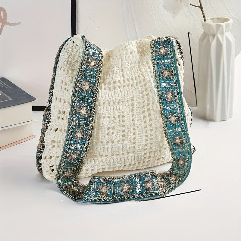 Embroidered Strap Crochet Bag
