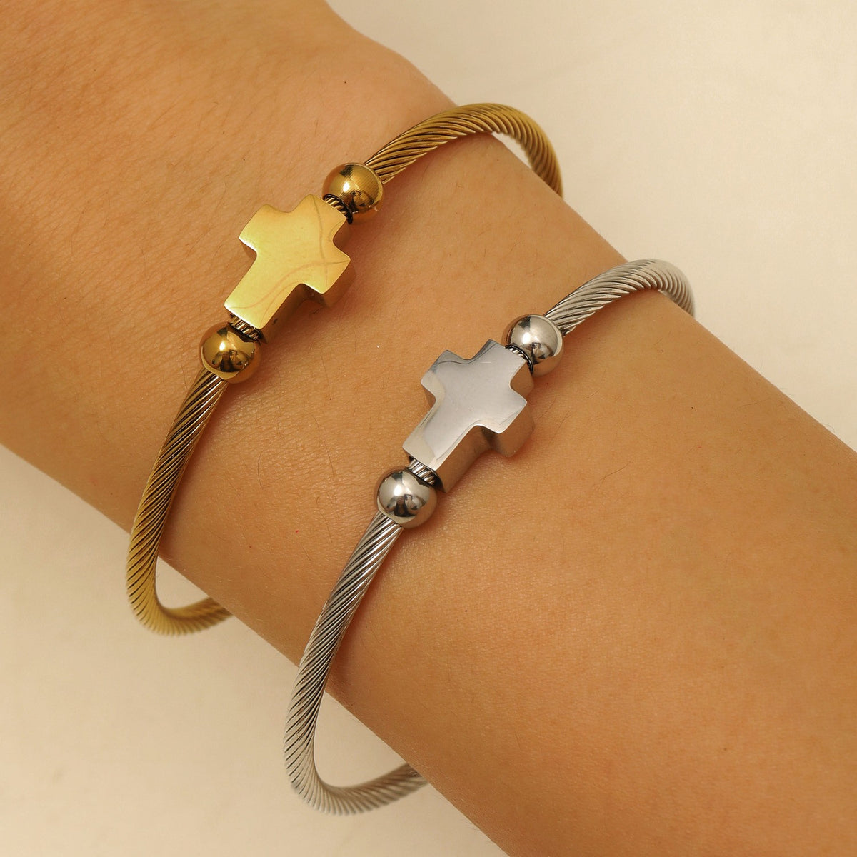 Cross Cable Bangle Bracelet