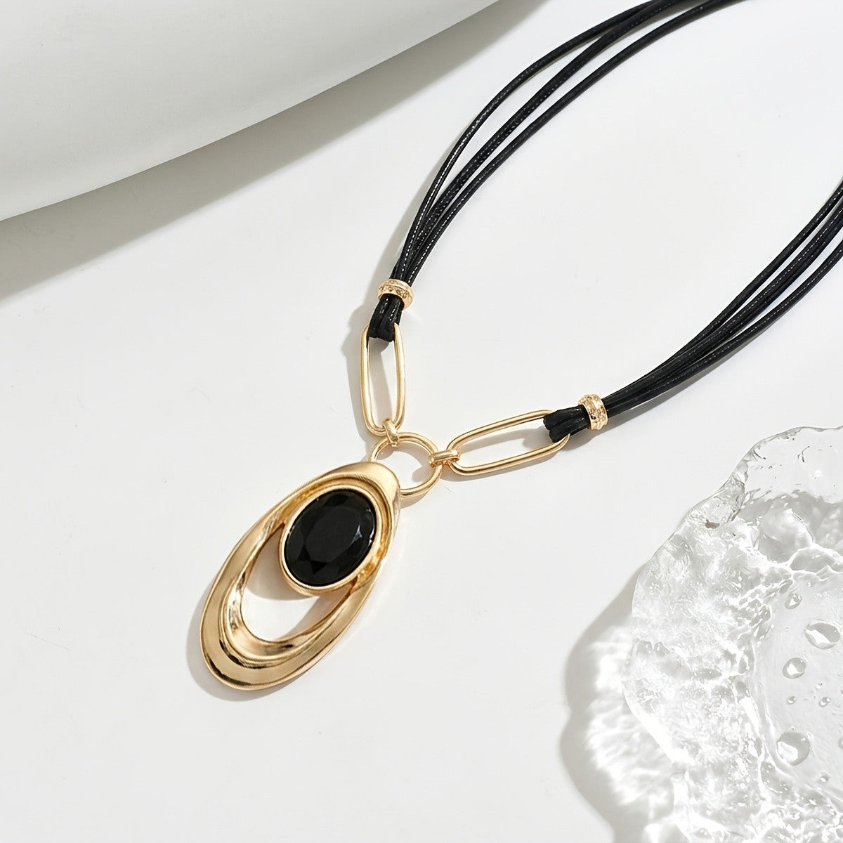 Oval Stone Geometric Cord Necklace
