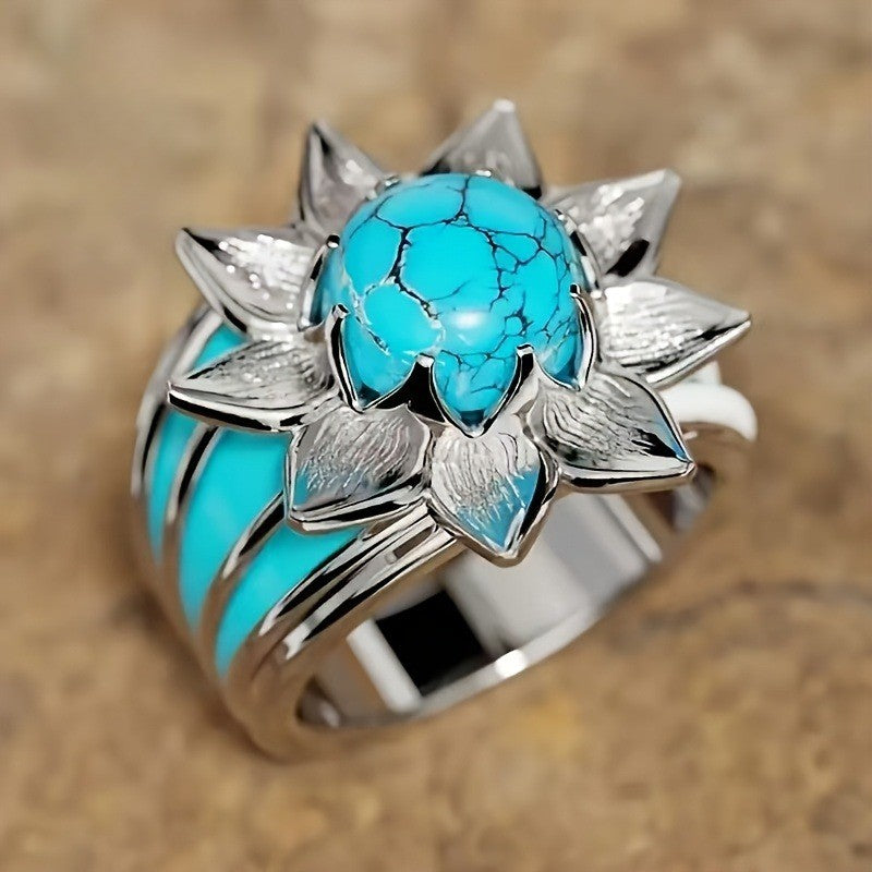 Cracked Turquoise Lotus Ring