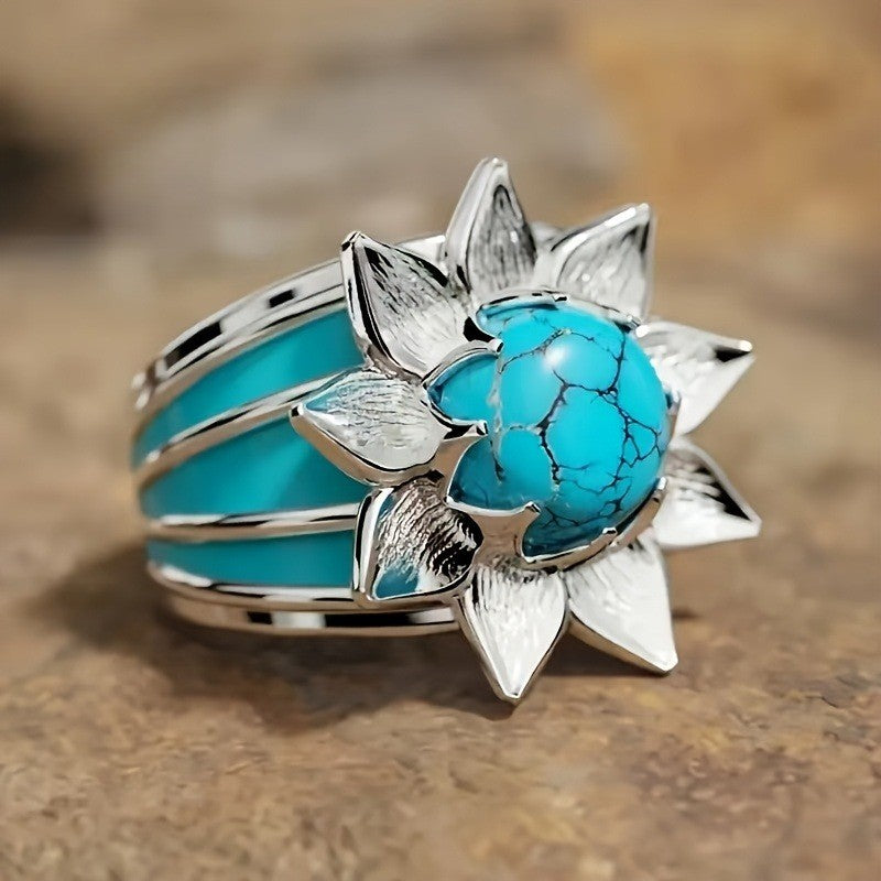 Cracked Turquoise Lotus Ring