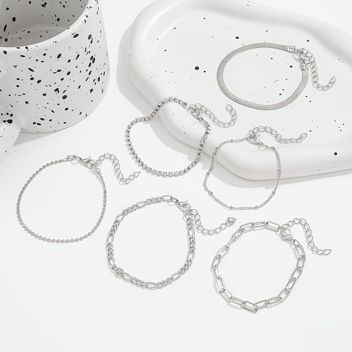 Rhinestone & Mixed Chain Bracelet Set