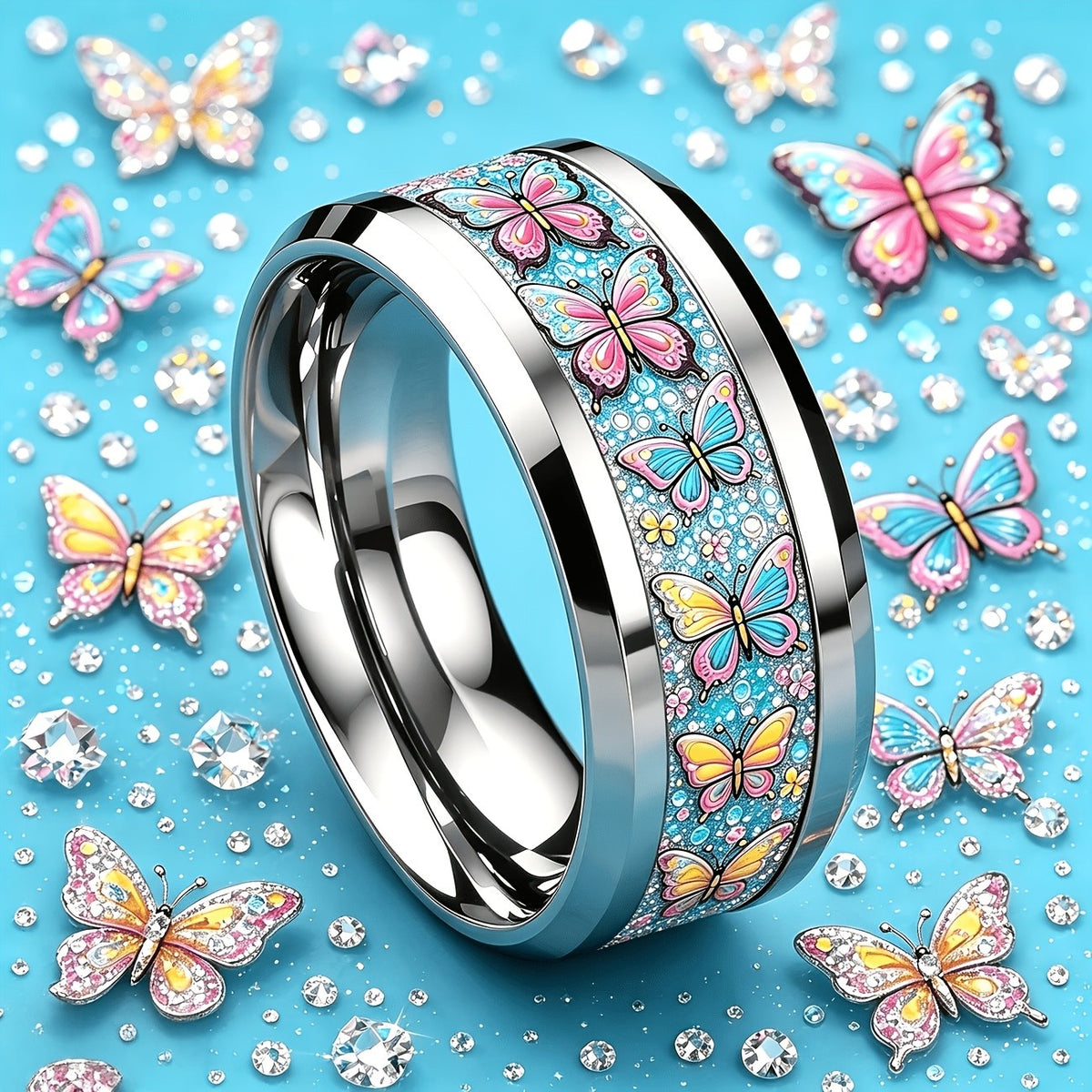 Colorful Butterfly Band Ring
